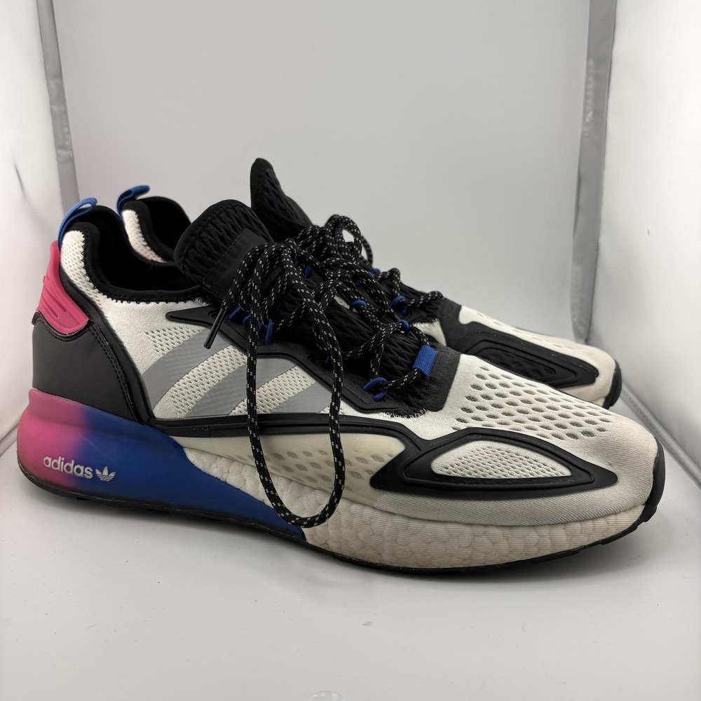 Adidas ZX 2K Boost Mens 13 White Black Pink Running Sneakers Athletic Sport
